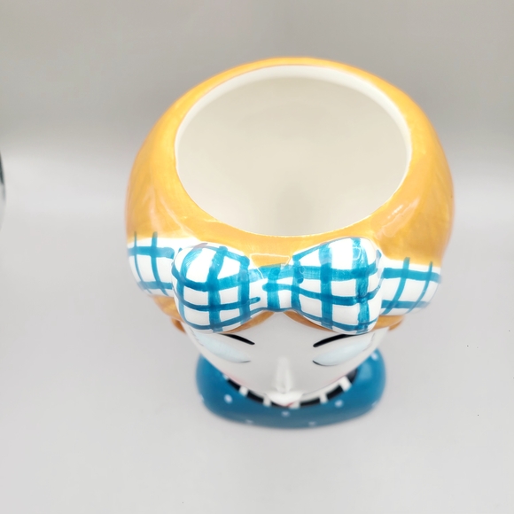 Charming Ceramic Lady Head Vase with Blue Accents - Picture 2 of 6